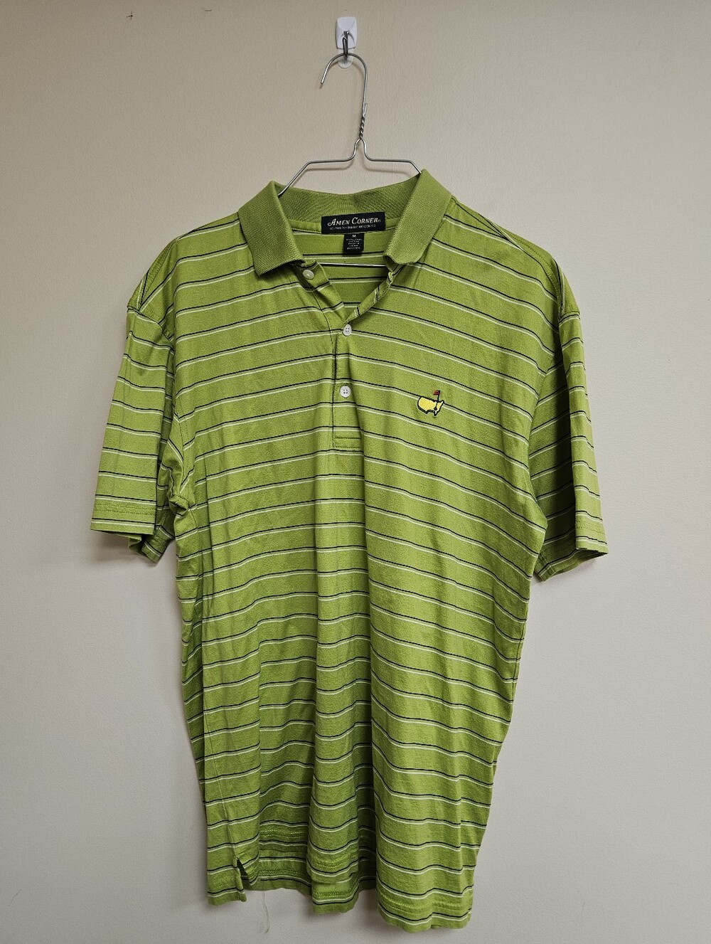 Amen Corner Polo M Green Striped Pima Cotton Masters Golf Augusta Mercerized